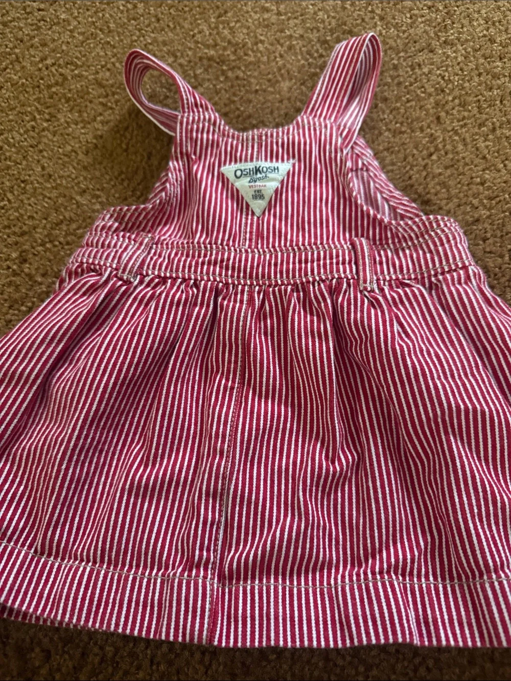 OshKosh B'gosh Pink and White Striped Overall Dress 2017